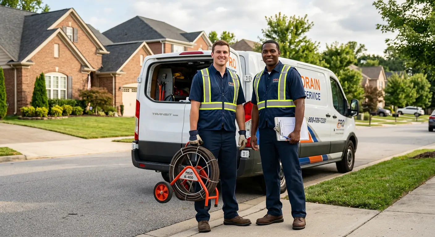 Sewer and drain service team with equipment ready for work in Springfield